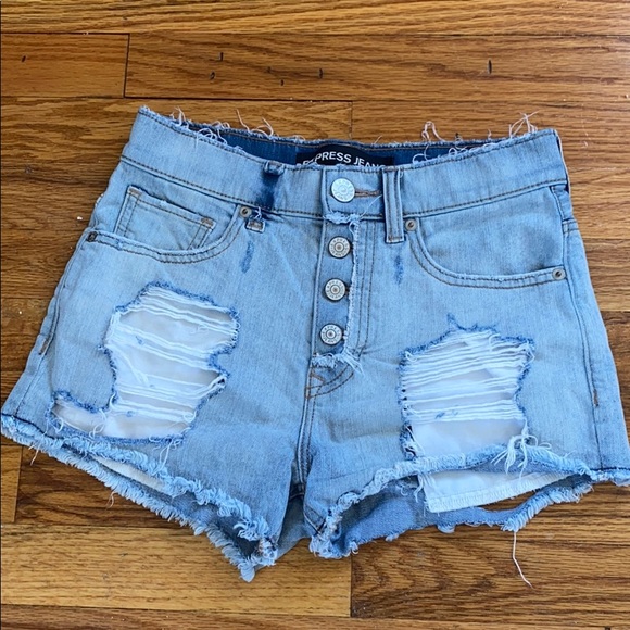 Express High Waisted Denim Shorts Distressed Size 0 - Picture 1 of 2